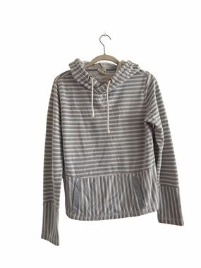 J.Crew Striped Funnel Neck Hoodie Pullover Blue White Medium